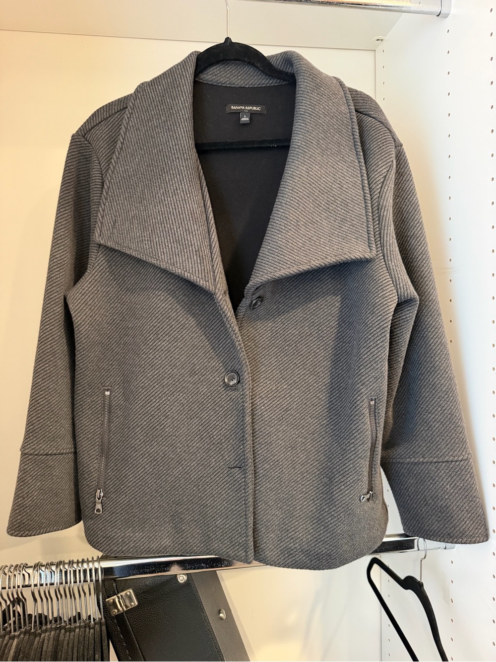 Banana Republic Gray Textured Peacoat with Wide Collar